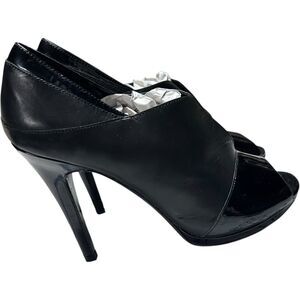 Diane Von Furstenberg Black Patent Leather Stiletto Pumps Peep Toe shoes Sz 9